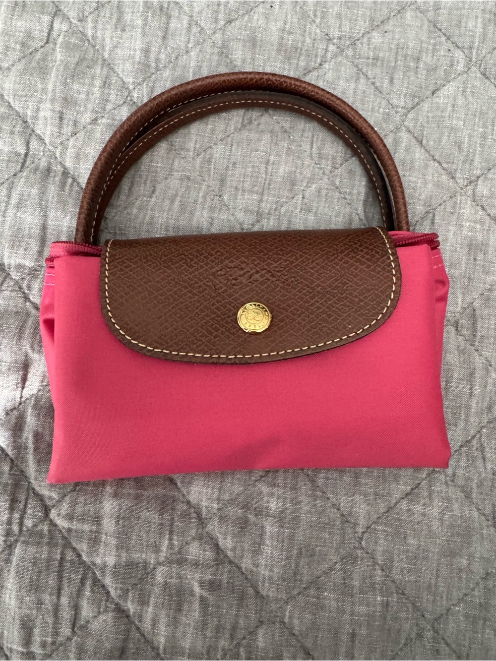 Longchamp Brown Leather-Trim Pink Top-Handle Women's Bag